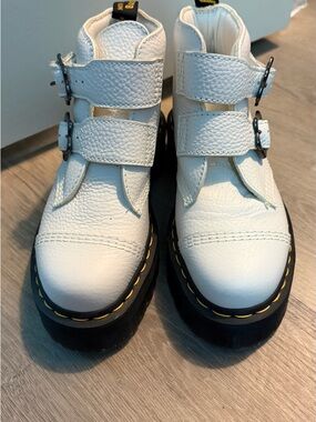 Dr. Martens White Leather Double-Buckle Ankle Boots